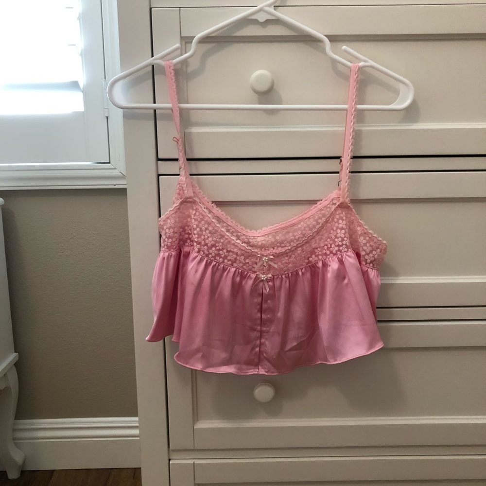 For Love & Lemons Pink Slip Crop Top